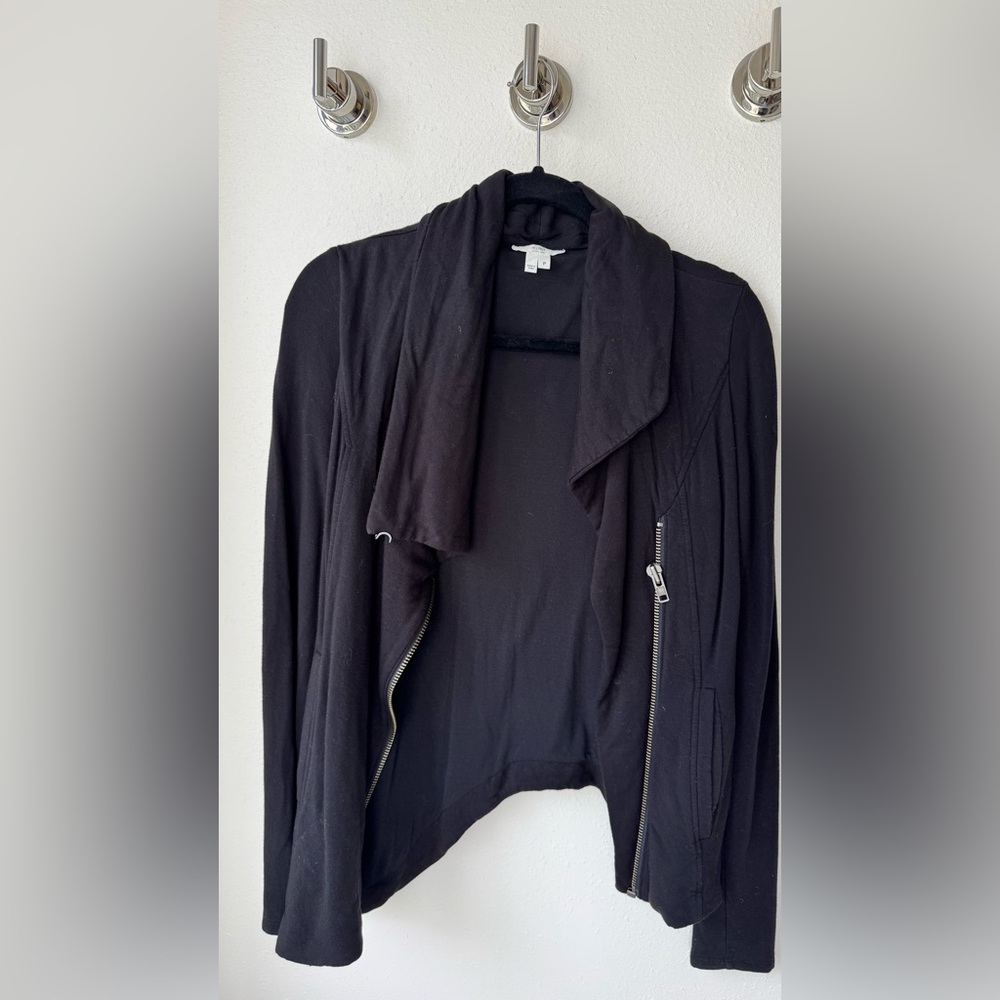 Helmut Lang Black Villous Zip Front Asymmetrical Knit Jacket Women's Petite